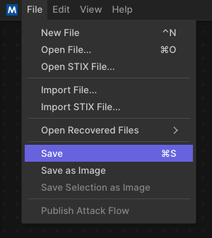 The menu items for saving flows.