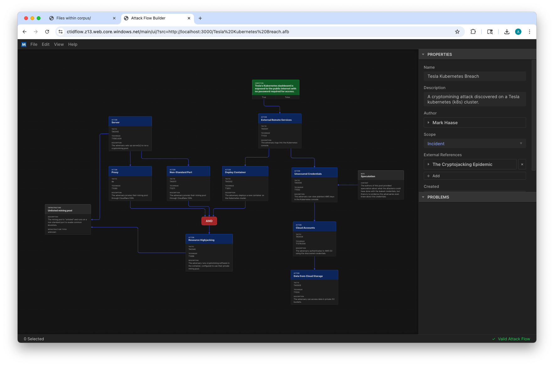 Attack Flow Builder preloads the selected flow.